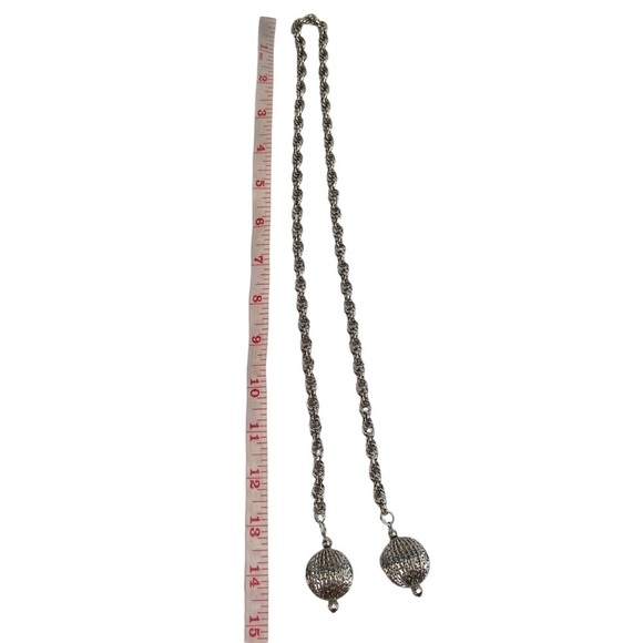 Silver Tone Lariat Round Ball Multi Link Chain Necklace - Picture 6 of 7